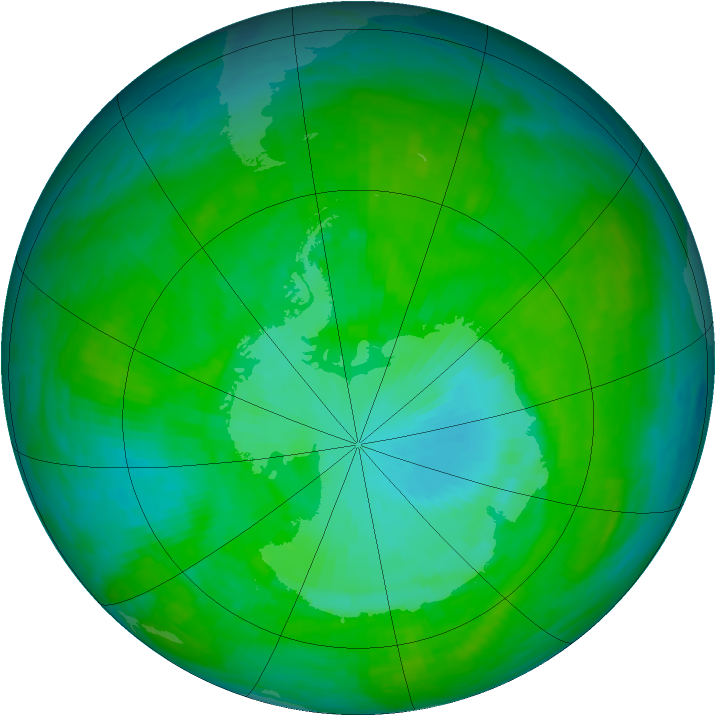 Antarctic ozone map for 05 January 1990